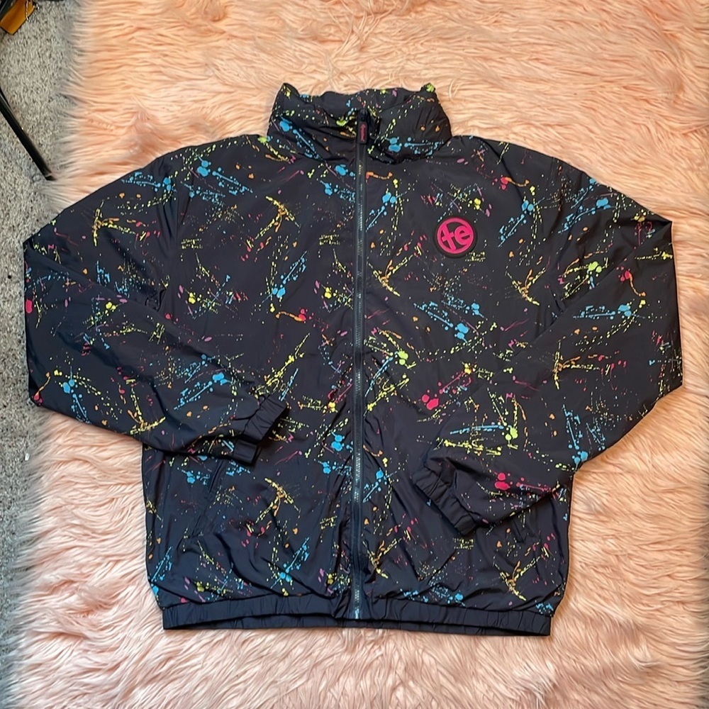 TipsyElves Neon Night Crawl Multi‎ Color Black Zip Up Windbreaker Jacket